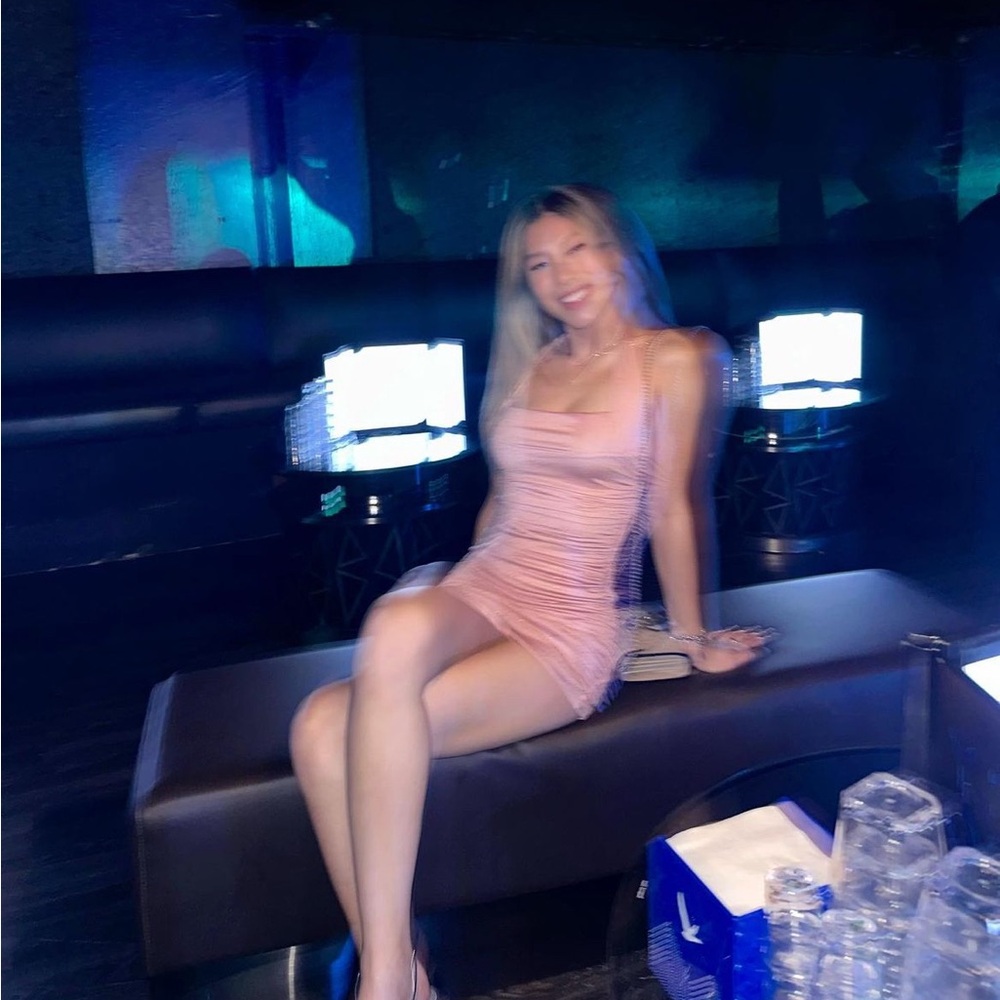 Lucy In The Sky Virginia Ruched Bodycon Dress in Pink Shimmer